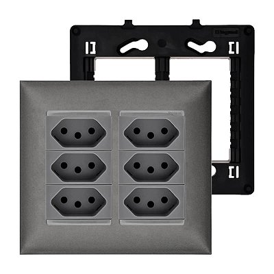 Kit 6 Tomadas 10A Com Placa Brilhante Alumínio PIAL Plus+ Legrand