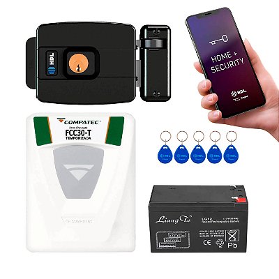 Kit Fechadura Com Tag Portão Externa App Bluetooth + Bateria