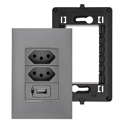 Kit Carregador Usb Com Tomada Dupla 10a Pial Plus+ Legrand