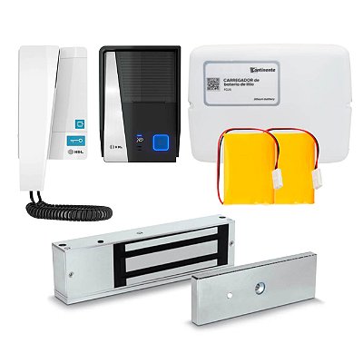 Kit Interfone Residencial com Fechadura Magnética 500kg HDL + Carregador com 2 Baterias