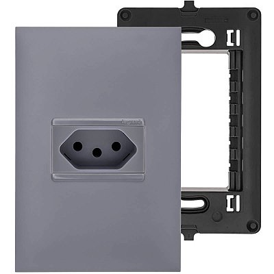 Kit Completo Tomada 20A com Placa e Suporte 4x2 Legrand PIAL Plus+ Cinza