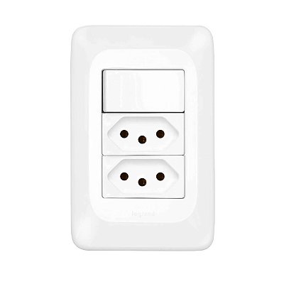 Kit Interruptor Simples com Tomada 20A e Tomada 10A Com Placa e Suporte 4x2 Legrand Pial PoP