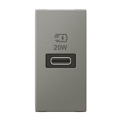 Módulo Carregador USB Tipo-C 20W Carga Rápida Cor Magnésio Arteor Legrand 571697