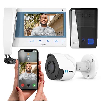 Kit Vídeo Porteiro Connect com Wi-Fi e 2 Câmeras Externas Controle Pelo Aplicativo HDL