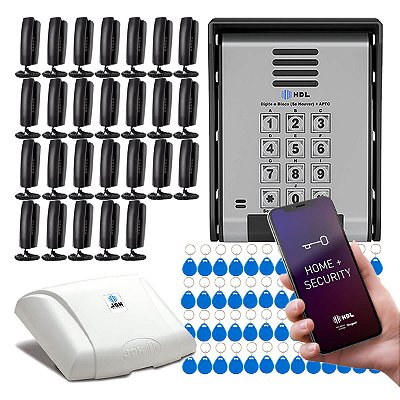 Interfone Coletivo Hdl 26 Pontos Predial Para Condomínio Com Controle De Acesso Senha Cartão Chaveiro Tag