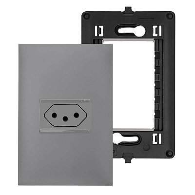 Kit Tomada 10A com Fundo Móvel Placa e Suporte 4x2 Cinza PIAL Plus+ Legrand