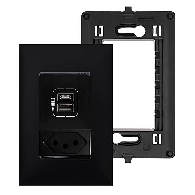 Kit Tomada com Fundo Móvel e USB Tipo C+A com Placa e Suporte PIAL Plus+ Legrand