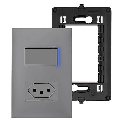 Conjunto completo tomada 10A com Fundo móvel Interruptor Simples com LED PIAL plus+