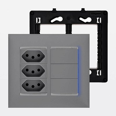 Kit Completo Tomada Triplex Com 3 Interruptor Simples Com Led Legrand PIAL Plus+