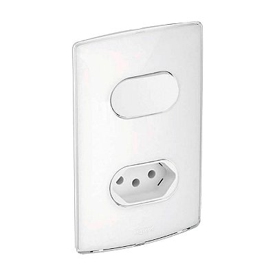 Kit Tomada 10A e Interruptor Simples Com Placa e Suporte Branco Gloss Nereya
