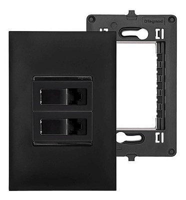 Kit Tomada Rj45 Parede Dupla Preta Fêmea Cat6 Pial Plus+ Legrand Cor Preto