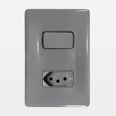 Conjunto 4x2 1 Interruptor Simples + 1 Tomada 10A Cinza Zeffia Legrand 680112CZ
