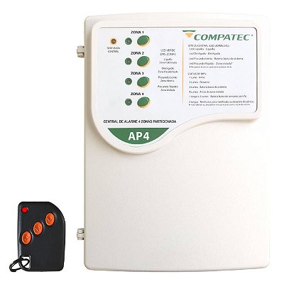 Central Alarme 4 Setores Sem Fio Compatec AP4 + 1 Controle Remoto