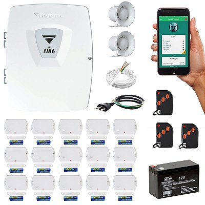 Alarme Residencial Wifi via Internet 15 Sensores Porta Janela Sem Fio Compatec