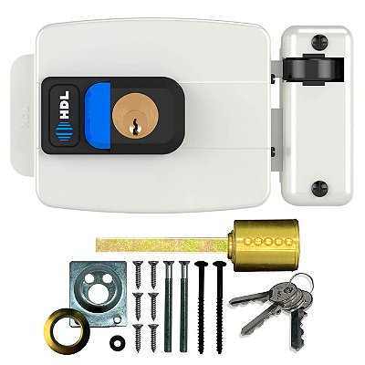 Fechadura Elétrica HDL C90 Branca Botão Ajustável Portão 31-87mm