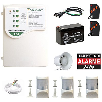 Alarme Residencial Com Fio Compatec 3 Sensor Infra PET c/ Bateria