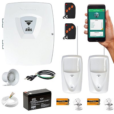 Kit Alarme Wifi Aplicativo Internet 2 Sensores Infra PET Compatec