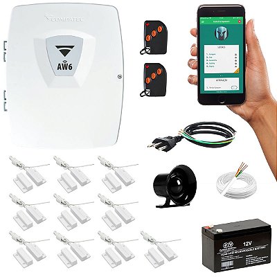 Alarme AW6 Compatec Central Wifi Aplicativo 10 Sensor Magnético