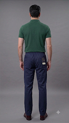 Calça Com Elástico Inteiro na Cintura - Com Zipper - Cherne - 100% Algodão - Ref. 88304 Marinho Sarja