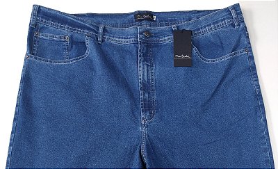 Calça Jeans Masculina Pierre Cardin Reta (Cintura Alta) - Ref. 487P301 Delave - PLUS  SiZE - Algodão / Poliester / Elastano (Jeans Macio)
