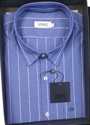 Camisa Dimarsi Tradicional Regular Fit - Com Bolso - Manga Curta - 100% Algodão - Ref. 9235 Azul