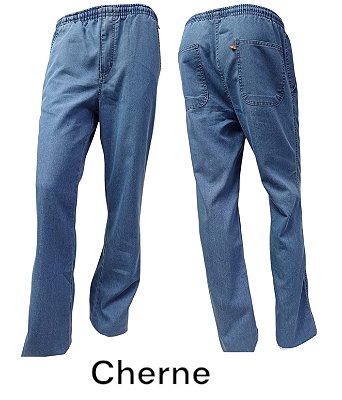 Calça Jeans De Elástico Inteiro na Cintura - Com  Zipper - Cherne - Algodão / Poliester - Ref. 822916 Delave