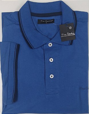 Camisa Polo Pierre Cardin PLUS SIZE - Sem Bolso - Manga Curta Com Punho - 100% Algodão - Ref 70114 Azul