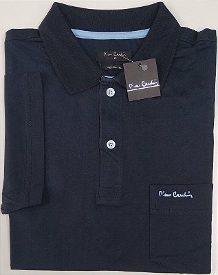 Camisa Polo Pierre Cardin PLUS SIZE - Com Bolso - Manga Curta  - Algodão Pima - Ref 15710G - Marinho