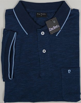 Camisa Polo Pierre Cardin PLUS SIZE - Com Bolso - Manga Curta Com Punho - 100% lgodão - Ref 15713G Azul