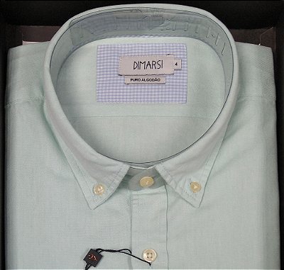 Camisa Dimarsi Tradicional Regular Fit - Botão No Colarinho - Com Bolso - Manga Curta - 100% Algodão - Ref 9571 Verde