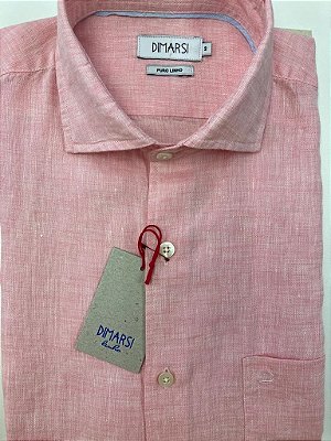 Camisa Dimarsi Tradicional Regular Fit - Com Bolso - Manga Curta - Puro Linho - Ref. 1141 Rosa