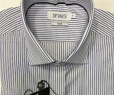 Camisa Dimarsi Tradicional Regular Fit - Com Bolso - Manga Curta - Algodão Fio 60 - Ref 9575 Azul Listrada