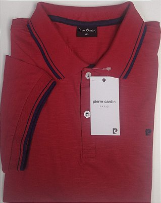 Camisa Polo Pierre Cardin (Sem Bolso) - Manga Curta Com Punho - 100% Algodão - Ref 15712 vermelha