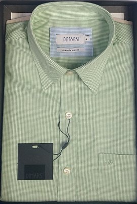 Camisa Dimarsi Tradicional Regular Fit - Com Bolso - Manga Curta - Algodão Egípcio - Ref 9531 Xadrez Verde