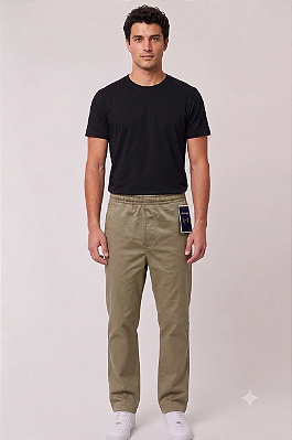 Calça Com Elástico Inteiro na Cintura - Com Zipper - Cherne - 100% Algodão - Ref. 88304 Caqui
