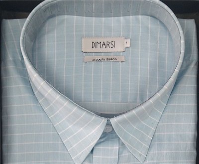 Camisa Dimarsi Tradicional Regular Fit - Com Bolso - Manga Curta - Algodão Egípcio - Ref 9669 Xadrez Azul