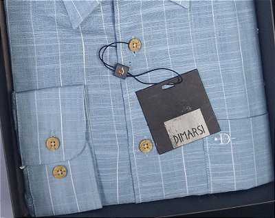 Camisa Social Dimarsi Tradicional Regular Fit - Com Bolso - Manga Longa - Algodão Egípcio - Ref 9646 Azul