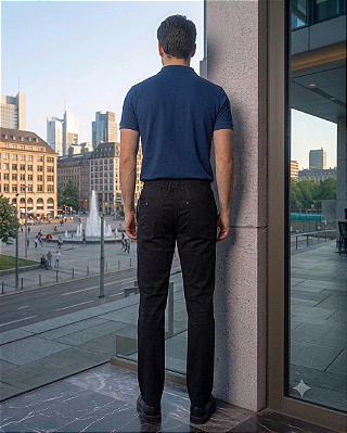 Calça Com Elástico Inteiro na Cintura - Com Zipper - Cherne - 100% Algodão - Ref. 88304 Preta
