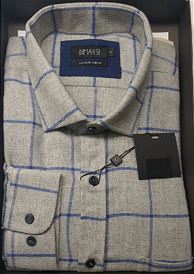 Camisa Dimarsi Manga Longa Regular Fit - Flanela Fina - Com Bolso - Algodão Egípcio - Ref 9822 Cinza