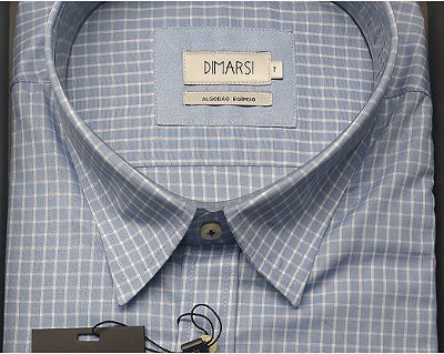 Camisa Dimarsi Tradicional Regular Fit - Com Bolso - Manga Curta - Algodão Egípcio - Ref 9759 Azul Xadrez