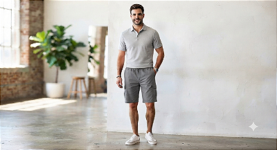 Bermuda de Elástico Great News - Com Zipper e Bolso lateral Cargo - 100% Algodão - Ref. 220 Cinza