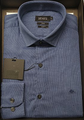 Camisa Social Dimarsi (Slim Fit) - Manga Longa - (Sem Bolso) - Fio 50 - 100% Algodão - Ref. 9810 Azul