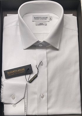 Camisa Social Roberto Negri Regular Fit - (Sem Bolso) - Manga Longa - Algodão Fio 80 - REF 1118 Branca