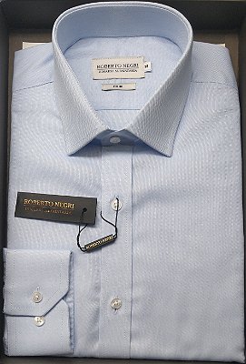 Camisa Social Roberto Negri Regular Fit - (Sem Bolso) - Manga Longa - Algodão Fio 80 - REF 1118 Azul