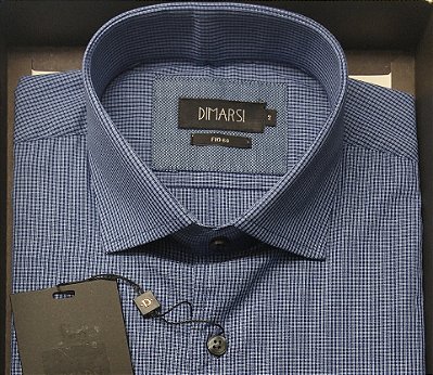 Camisa Dimarsi Tradicional Regular Fit - Com Bolso - Manga Curta - Algodão Fio 60 - Ref 9767 Azul Xadrez