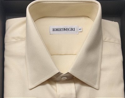 Camisa Social Roberto Negri Regular Fit - (Com Bolso) - Manga Longa -  Tecido Panamá - 50% Algodão / 50% Poliester - REF 0474 Amarela