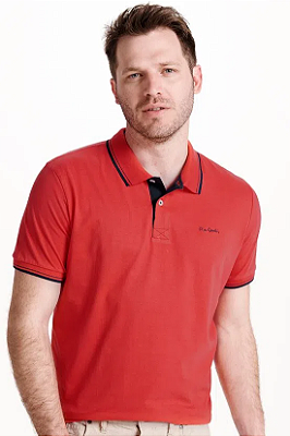 Camisa Polo Pierre Cardin (Sem Bolso) - Manga Curta Com Punho - 100% Algodão - Ref 70114 Vermelha