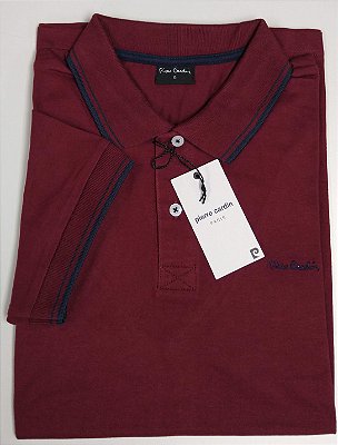 Camisa Polo Pierre Cardin (Sem Bolso) - Manga Curta Com Punho - 100% Algodão - Ref 70114 Vinho