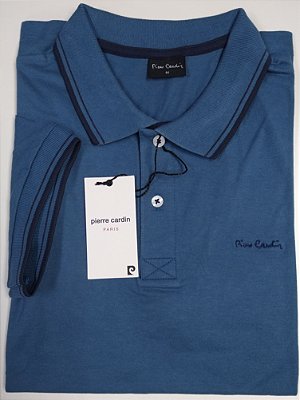 Camisa Polo Pierre Cardin (Sem Bolso) - Manga Curta Com Punho - 100% Algodão - Ref 70114 Azul