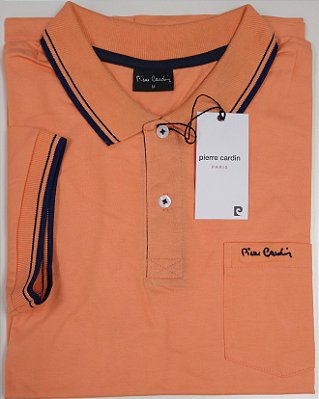 Camisa Polo Pierre Cardin (Com Bolso) - Manga Curta Com Punho - 100% Algodão - Ref. 70115 Laranja